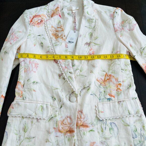 LoveShackFancy Ofra Linen Blazer Cream Burnt Orange Multi Floral Size Small NWT - Picture 13 of 15